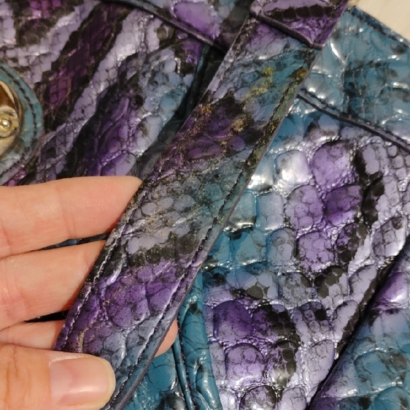 SALE! Beautiful Kathy Van Zeeland Purple 💜 Blue Faux Snakeskin Print Vint Tote - Picture 13 of 15